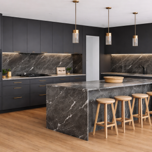 virtuve ar salu melna