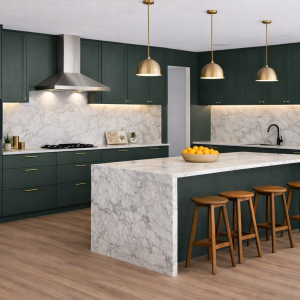 virtuve ar salu zaļa