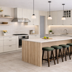 virtuve ar salu un plauktiem