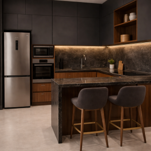 virtuve ar leti melna