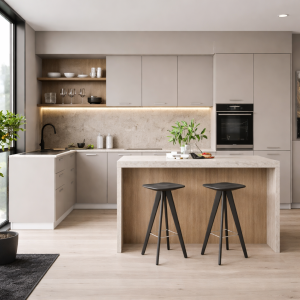 virtuve ar salu gaišos toņos